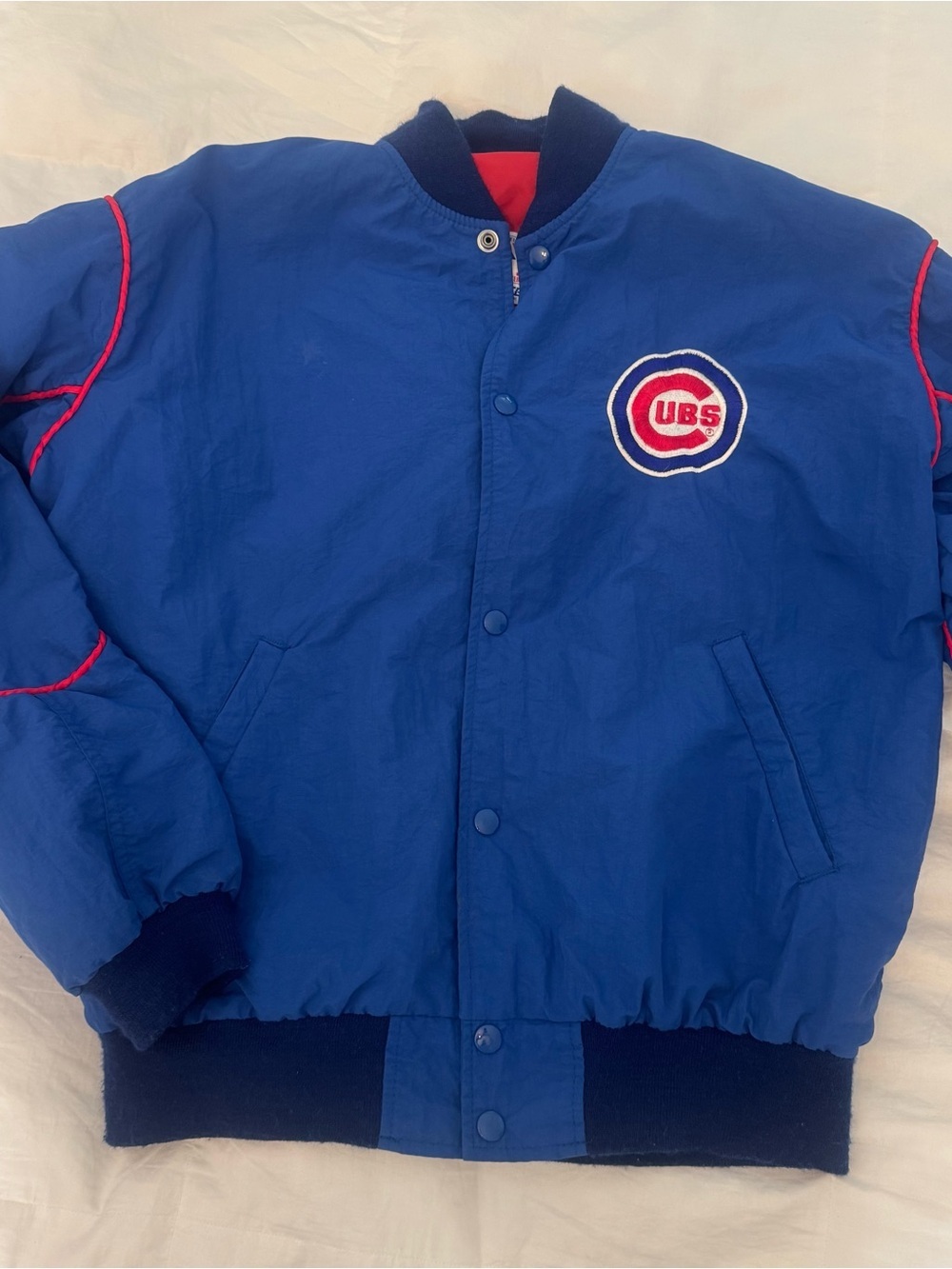 Vintage Starter Chicago Cubs Bomber Jacket MLB Blue Snap Front Men’s M